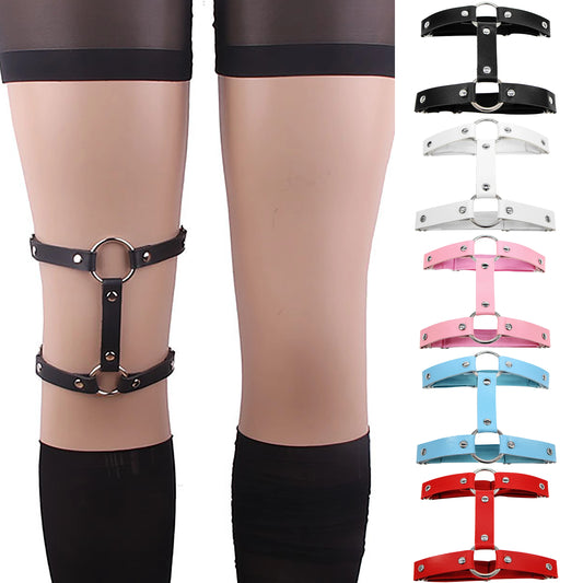 1PC Women Girls Sexy Elastic Garter Belt Pu Leather Punk Gothic Harness Adjustable Leg Ring Femme Garters Skirt Accessories