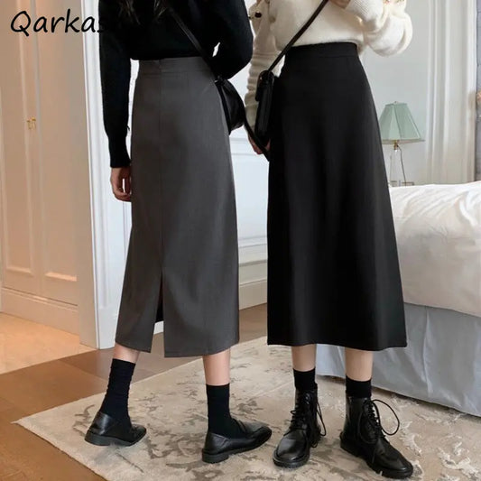 Skirts Women Casual New Daily Midi Temperament 2021 Solid All-match Spring Summer Fashion Lady High Waist Preppy Ulzzang Simple